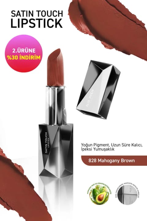 Alix Avien رژ لب نیمه مات بلند ماندگار مرطوبکننده با اثری صاف - ساتن — 828 Mahogany Brown