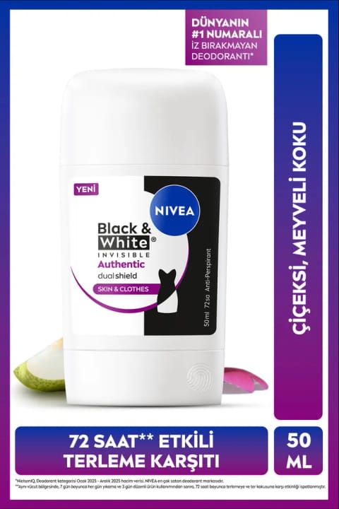 NIVEA دئودورانت استیکی زنانه Black&White Authentic 50 میلی‌لیتر