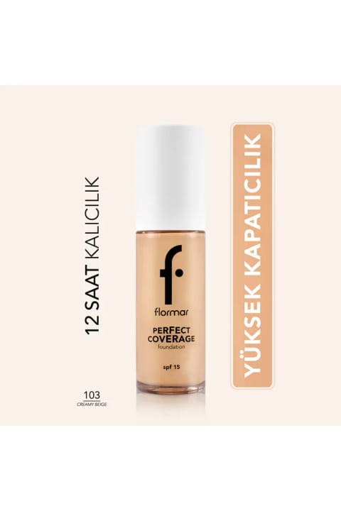 فونداسیون Flormar کاور کامل با رنگدانه بالا SPF15 شماره 103