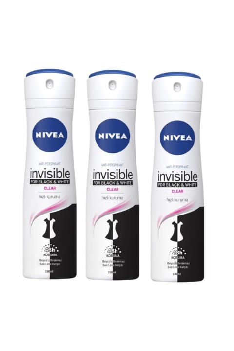 NIVEA دئودورانت اسپری 150ml Black & White Clear زنانه X3