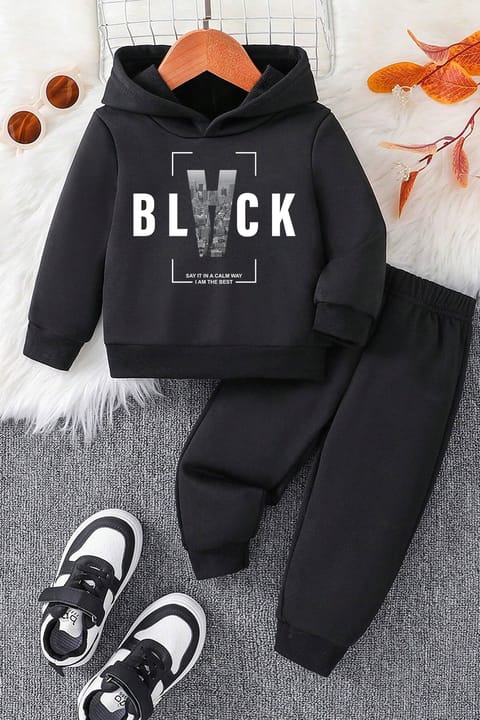 ست سویشرت و شلوار راحت بچگانه uyguntarz مدل Black با چاپ