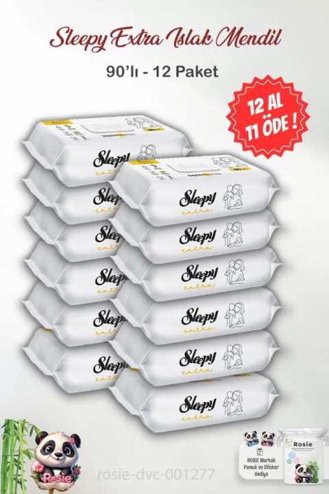 Sleepy 12 بسته دستمال مرطوب کودک اکسترا ۹۰ تایی و پنبه