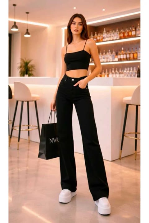 Ramrod Luiss لیکرا 90's زنانه آبی برفی سوپر High Waist شلوار جین پاچه گشاد