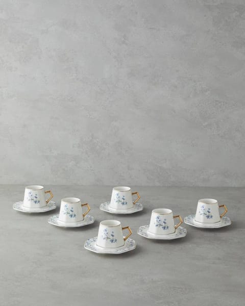 ست فنجان قهوه ۱۲ پارچه ۶ نفره New Bone China Lavendpetal مدل ۸۰ میلی‌لیتر آبی