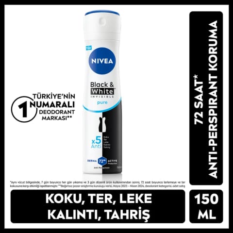 NIVEA Invisible Pure Black & White دئودورانت اسپری زنانه ۱۵۰ میلی‌لیتر
