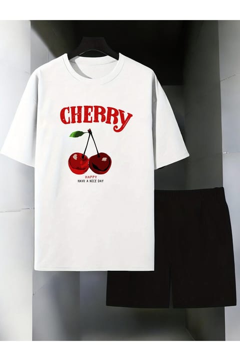 ست شورت طراحی‌شده چاپ Happy Cherry یونیسکس uyguntarz