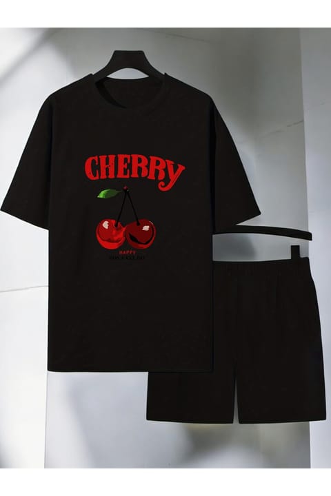 ست شورت طراحیشده چاپ Happy Cherry یونیسکس uyguntarz