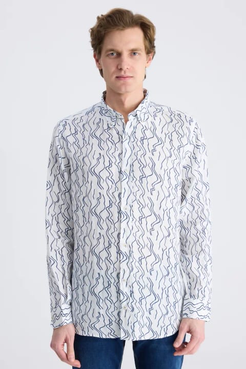 D'S Damat Ds Damat Comfort طرحدار سفید %100 کتان پیراهن