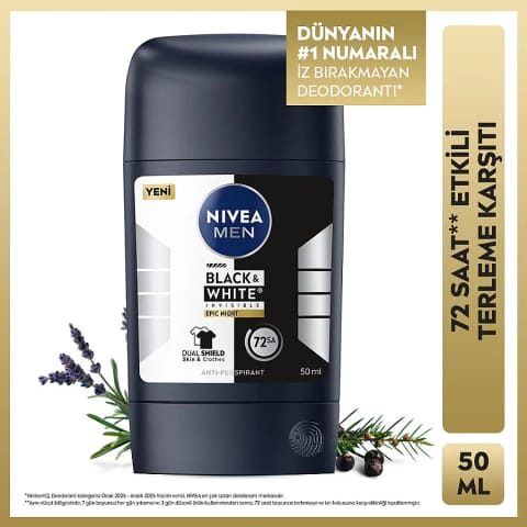 Nivea دئودورانت استیک Black & White Epic Night مردانه 50 میلی‌لیتر