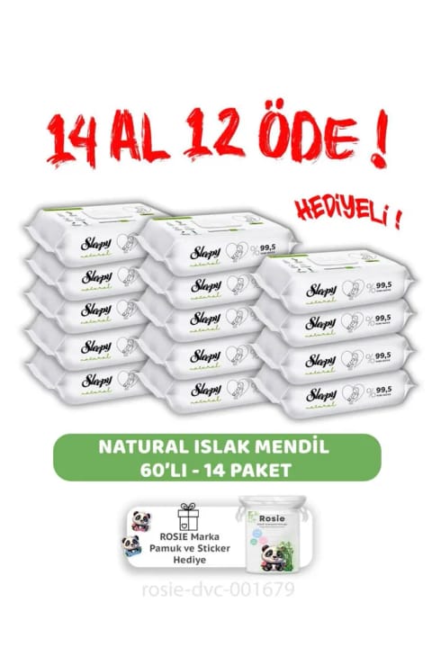 Sleepy 14 AL 12 ÖDE Natural دستمال مرطوب نوزاد ۶۰ عددی و ROSIE