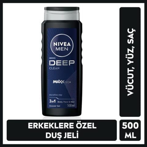 Nivea Men شاور ژل Deep Clean دست، صورت و بدن ۵۰۰ میلی‌لیتری