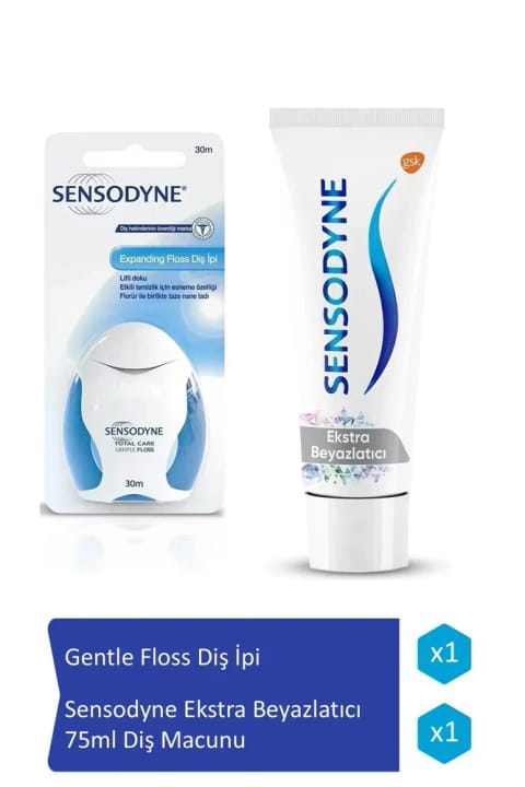 Sensodyne Gentle Floss نخ دندان ۳۰ متری و خمیردندان سفیدکننده برای دندان‌های حساس