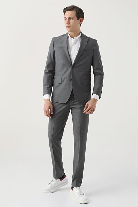 کت‌شلوار D'S Damat مدل Comfort Fit ساده طوسی Travel