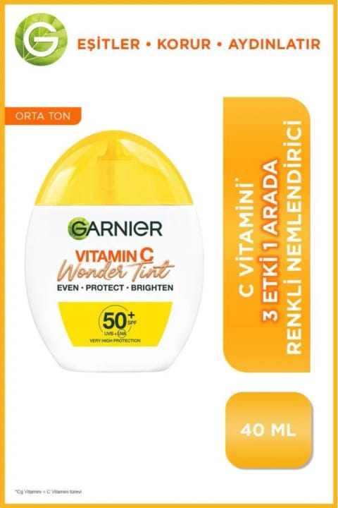 گارنیر رنگدانه ویتامین C وندر تینت ۳ عملکرد یکجا مرطوبکننده رنگی، تناژ متوسط، SPF50