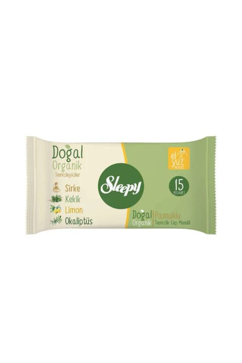 دستمال مرطوب جیبیSleepy پنبهای طبیعی ارگانیک ۳×۱۵ عددی - ۸ بسته