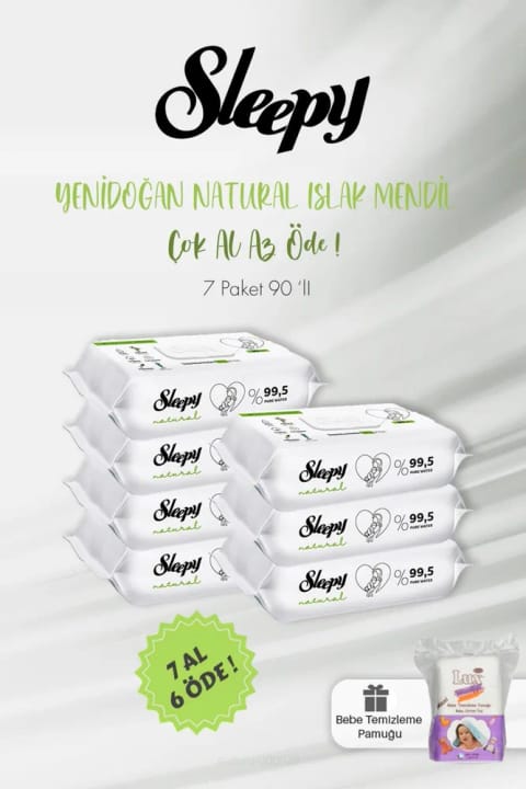 دستمال مرطوب نوزاد Sleepy 7 AL 6 ÖDE Natural ۹۰ عددی و پنبه نوزاد