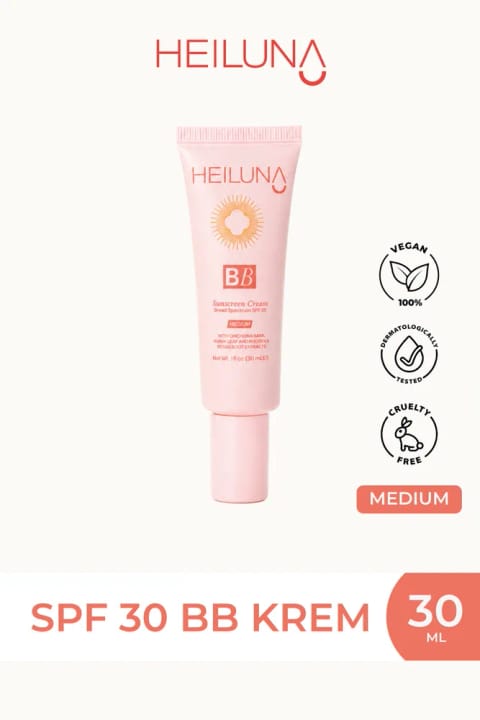 Heiluna SPF 30 BB کرم 30 میلی‌لیتری مدیوم، روشن‌کننده با Niacinamide و Aloe Vera