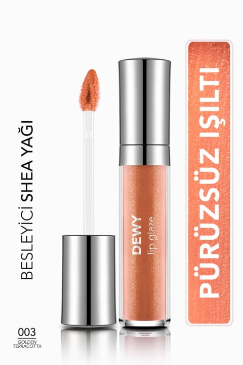 Flormar Dewy Lip Glaze مرطوبکننده نیمه شفاف براق کننده لب — 003 Golden Terracotta