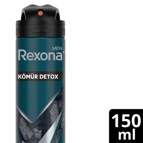 Rexona Men اسپری دئودورانت مردانه زغال فعال Detox محافظت ۷۲ ساعته ۱۵۰ میلی‌لیتر