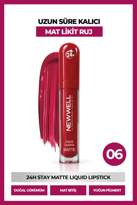 رژ لب مایع مات ماندگار New Well 24H Stay Matte شماره 06 حجم 5.5 میلیلیتر