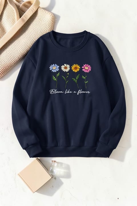 سویشرت یقه گرد یونیسکس uyguntarz طرح بابونه Bloom