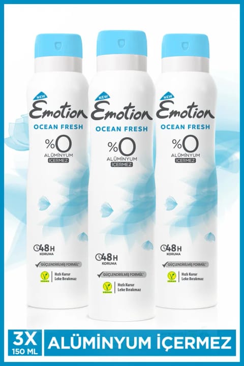 Emotion Ocean Fresh دئودورانت زنانه بدون آلومینیوم وگان 3×150 میلیلیتر با خشک شدن سریع