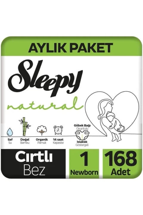 Sleepy Natural بسته ماهانه پوشک بچه سایز ۱ نوزاد ۱۶۸ عددی
