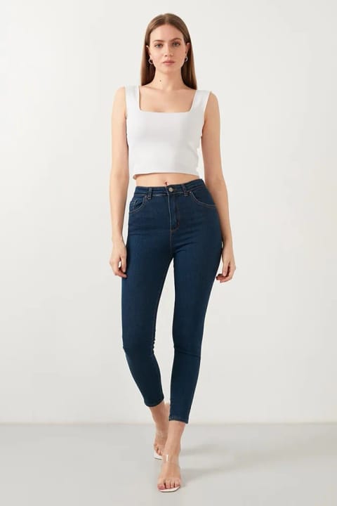Livik Melissa Tess Indigo Gold زنانه شلوار جین اسکینی مام فیت آبی ثابت