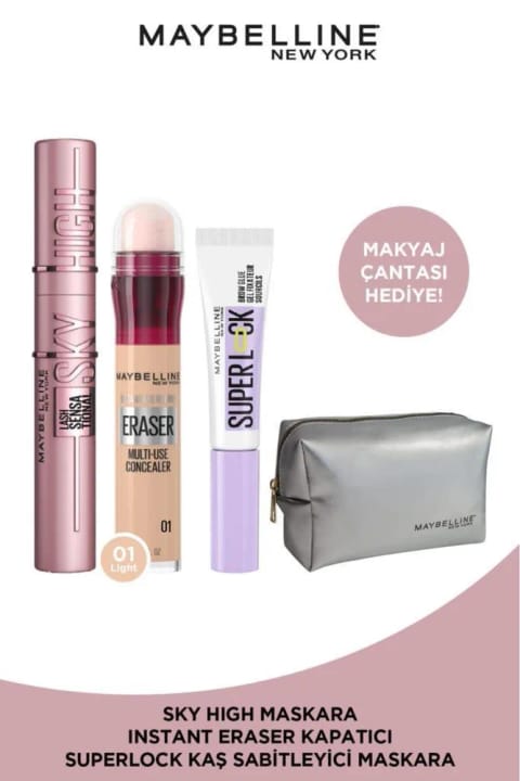 Maybelline New York Sky High ماسکارا و Super Lock تثبیتکننده ابرو و Instant E...