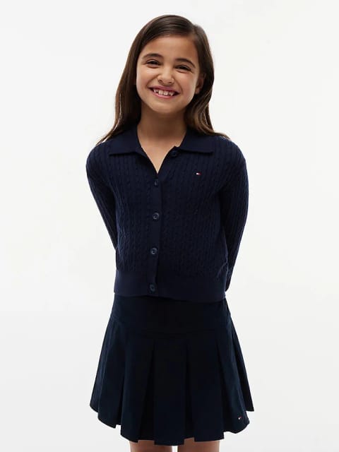 Tommy Hilfiger دخترانه پولو یقه ريب کاردیگن