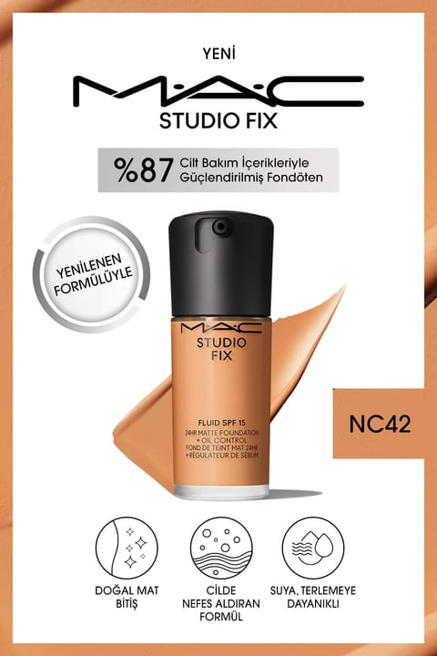 فونداسیون مات M.A.C Studio Fix Fluid با ماندگاری ۲۴ ساعته SPF15 - رنگ NC4