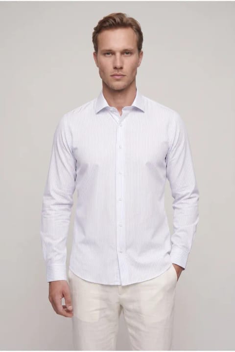 پیراهن آستین بلند راه‌راه آبی Twn مدل Slim Fit