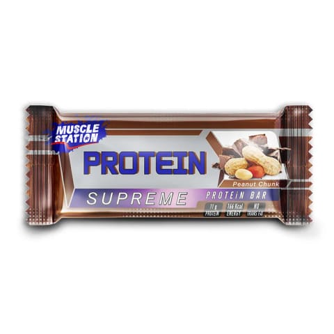 میان‌وعده پروتئینی Supreme Muscle Station طعم شکلات و بادام زمینی ۴۰ گرم ۱ عددی