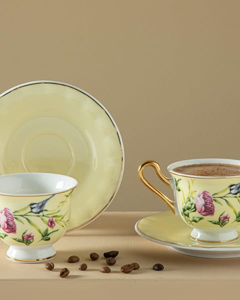 ست فنجان قهوه ۴ پارچه ۲ نفره Vanilla New Bone China زرد روشن