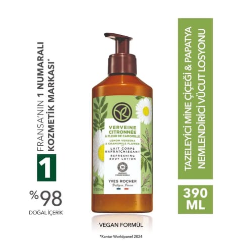 Yves Rocher لوسیون بدن - مرطوبکننده، مغذی و شادابکننده با رایحه گل مینا و بابونه - وگن