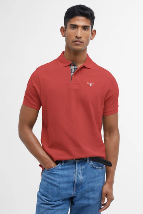پولو یقه پیگه طرح تارتان Barbour مدل RE25 رنگ Red Spice