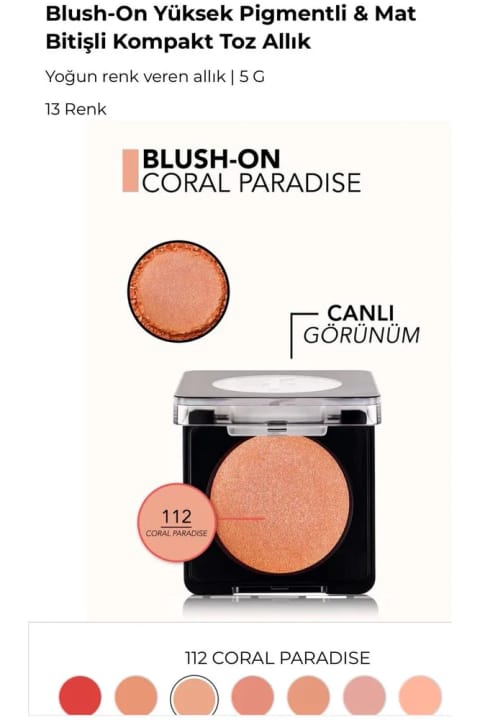 Flormar بلاش-آن پودر فشرده رژگونه با پیگمنت بالا و پایانی مات 112 Coral P...