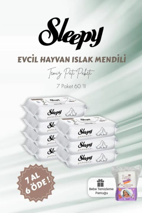Sleepy 7 AL 6 ÖDE Pet Islak Havlusu 60'lı ve Bebe Temizleme Pamuğu