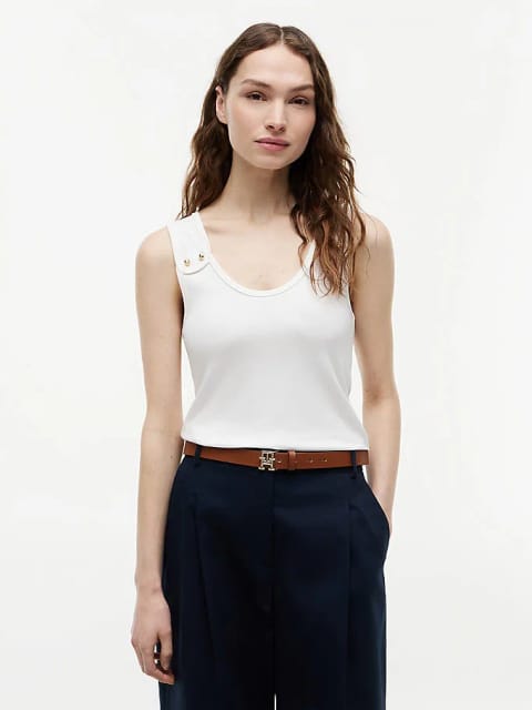 تیشرت زنانه با دکمه طلایی Tommy Hilfiger