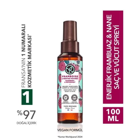 Yves Rocher اسپری مو و بدن - تمشک و نعناع انرژیبخش - وگان
