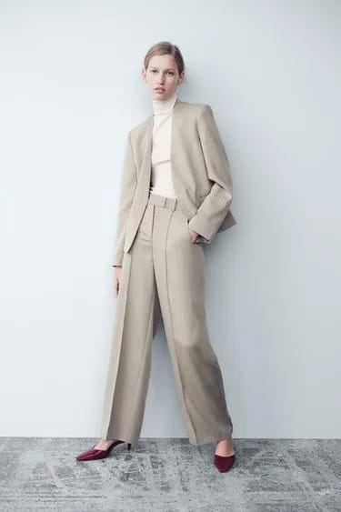 Zara کت بلیزر بدون یقه چسبان