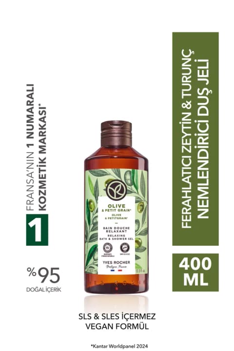 Yves Rocher دوش ژل - مرطوب‌کننده و طراوت‌بخش زیتون و برگ بهارنارنج - بدون SLS و SLES