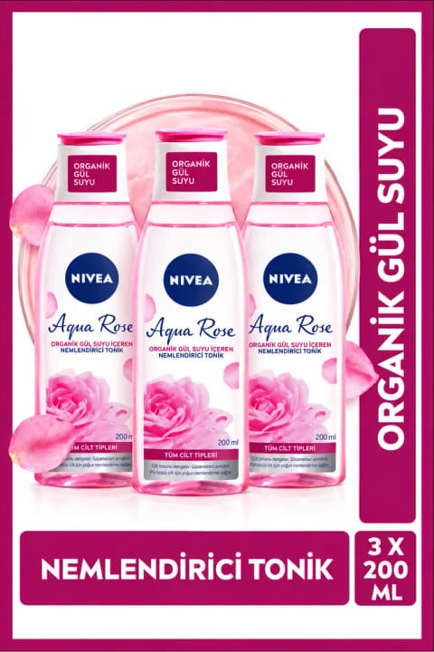 تونر آبرسان NIVEA Aqua Rose حاوی گلاب ارگانیک ۳ × ۲۰۰ میلیلیتر