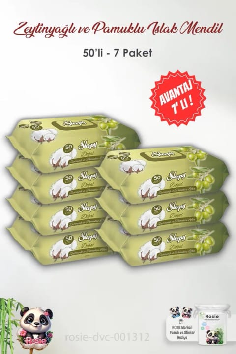 دستمال مرطوب کودک Sleepy با روغن زیتون طبیعی و پنبه، بسته ۷ عددی ۵۰ برگی