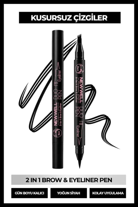 مداد ابرو و خط چشم دوسر New Well Duo Pen مشکی 01 حجم 2 ml