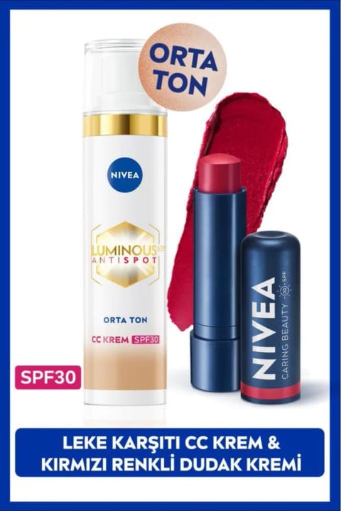NIVEA SPF30 Luminous630 ضد لک CC کرم 40ml و مرطوبکننده لب قرمز