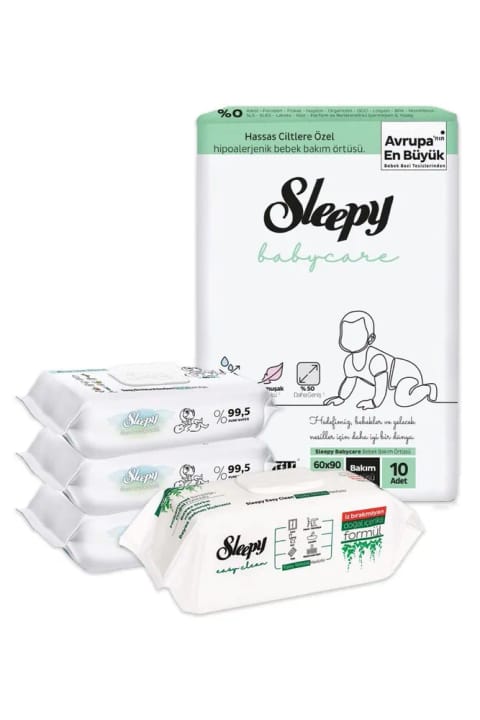 ست نوزاد Sleepy شامل زیرانداز مراقبتی، دستمال مرطوب و حوله تمیزکننده