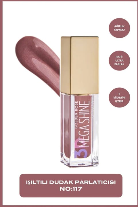 Golden Rose 3D Mega Shine Lipgloss - 117 - برق لب صدفی