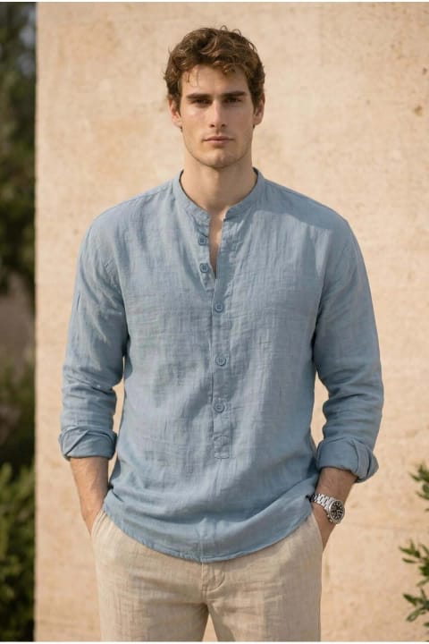 Valiberta پیراهن Oversize مردانه نیمپات یقه حکیم موسین سبک و تنفسپذیر