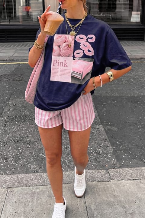 تیشرت طرحدار Vintage Retro Pembe Pink uyguntarz